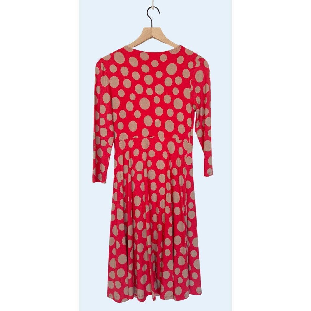 BODEN Polka Dot Faux Wrap Dress Coral Beige Size 8 - Picture 5 of 6